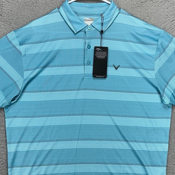 Callaway Opti-Dri Golf Polo Shirt‎ Mens Large Blue Stripe Performance Rugby NEW - Picture 1 of 10